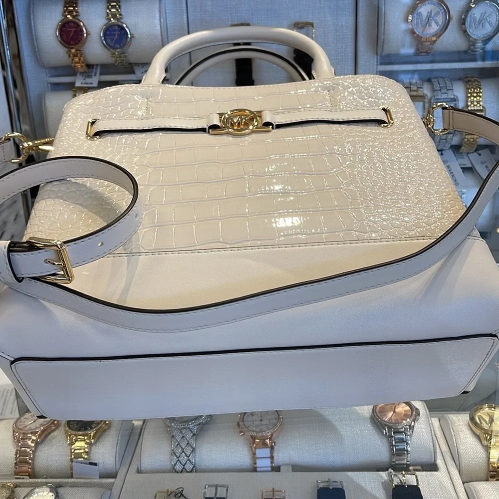 MICHAEL KORS Reed Large Leather Belted Satchel Crossbody Handbag Center Zip NWT